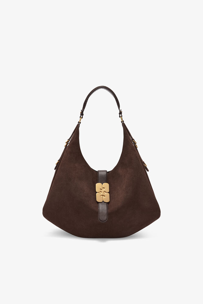 Brown Large Kat Bag in Suede, Chicory Coffee