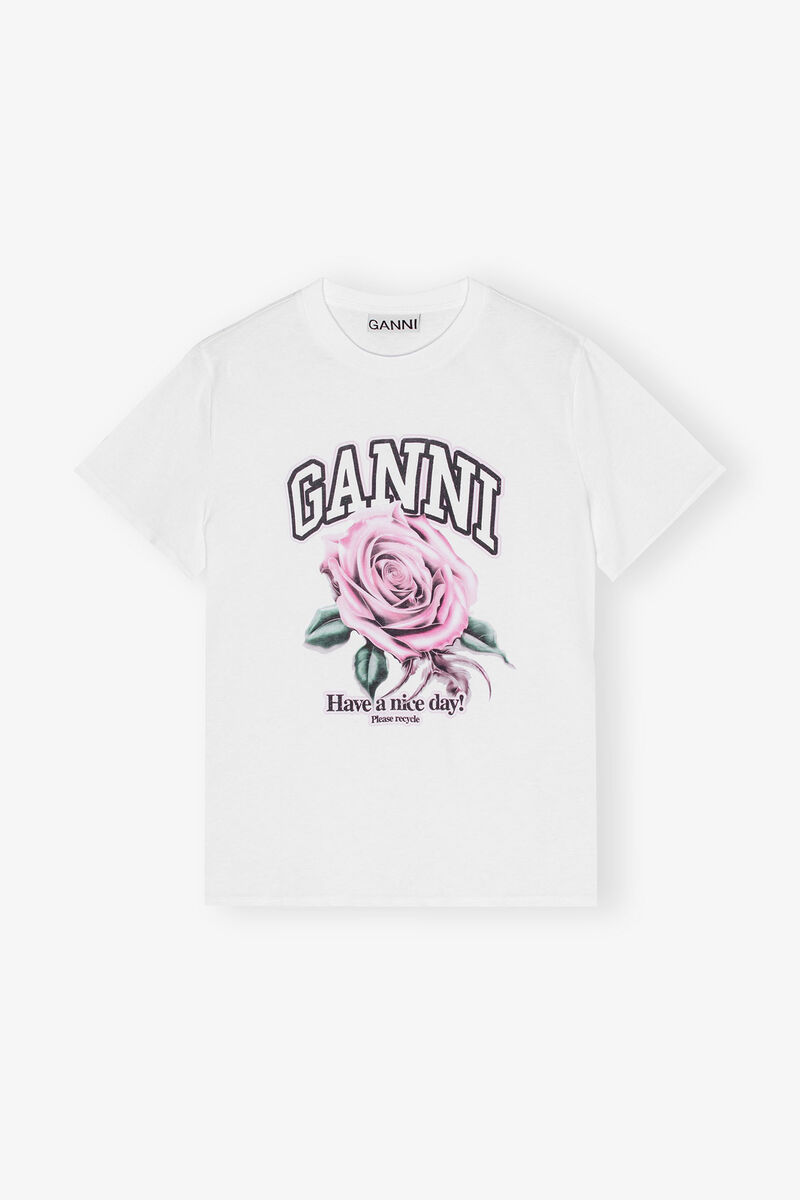 White Basic Jersey Rose Relaxed T-shirt, Cotton, in colour Bright White - 1 - GANNI