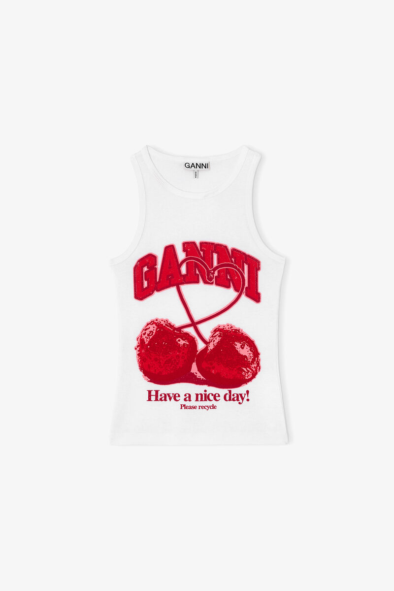チェリー タンクトップ, Organic Cotton, in colour Bright White - 1 - GANNI