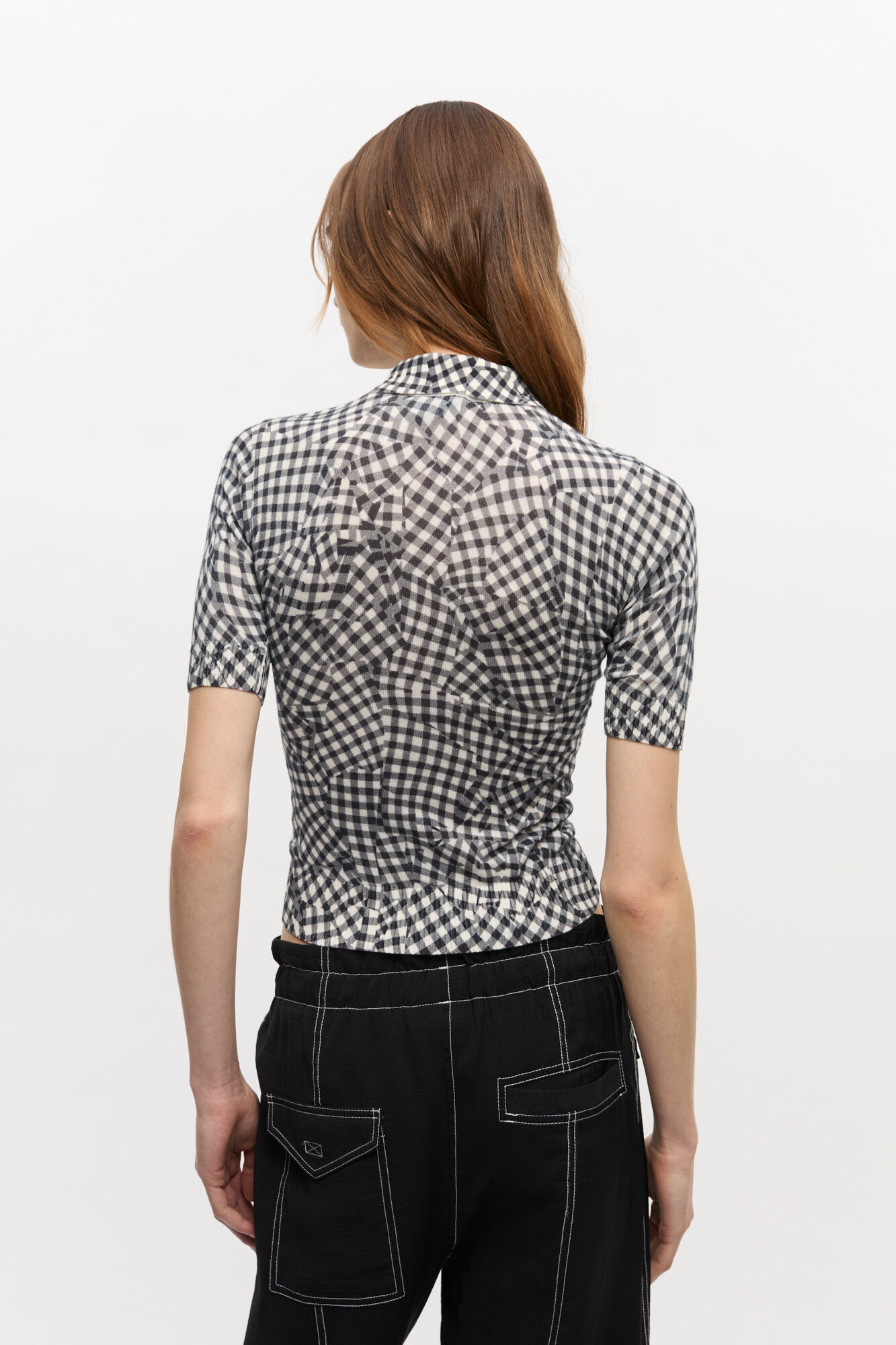 Black Sheer Cotton Printed Polo Shirt, Elastane, in colour Black - 3 - GANNI