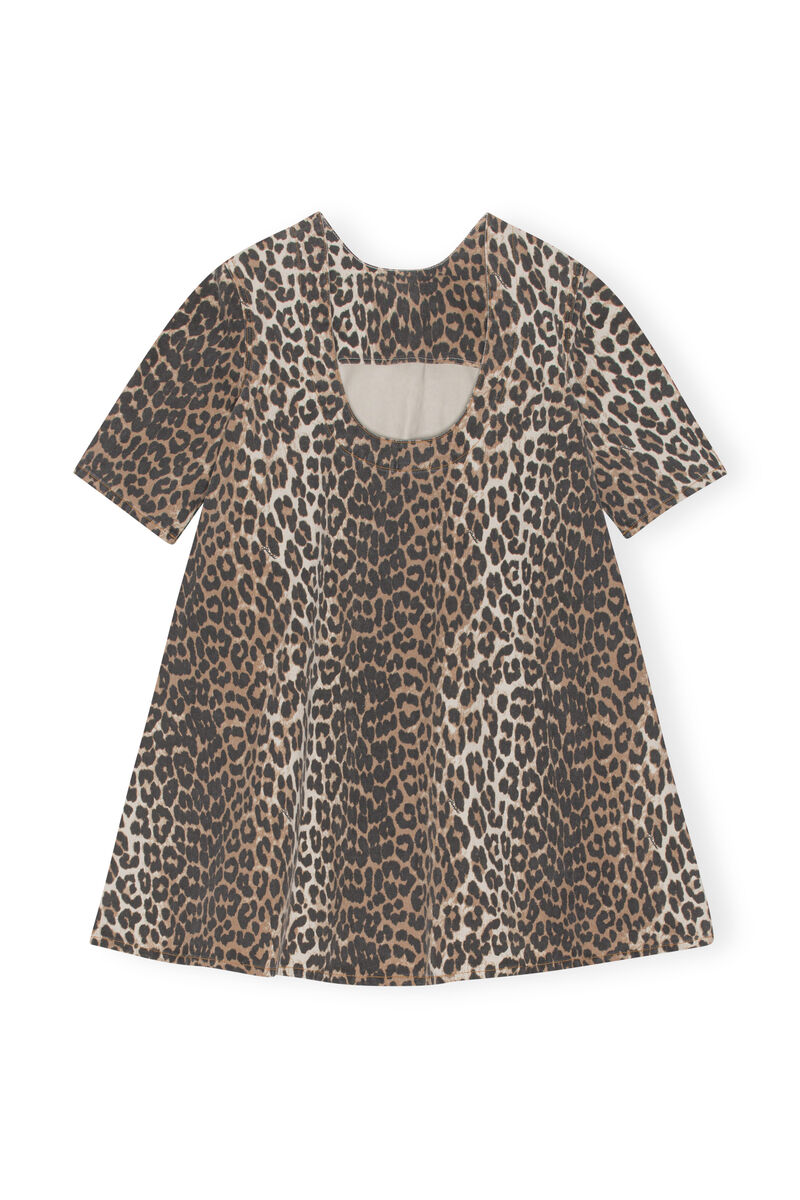 Leopard A-line Mini Dress, Cotton, in colour Leopard - 2 - GANNI