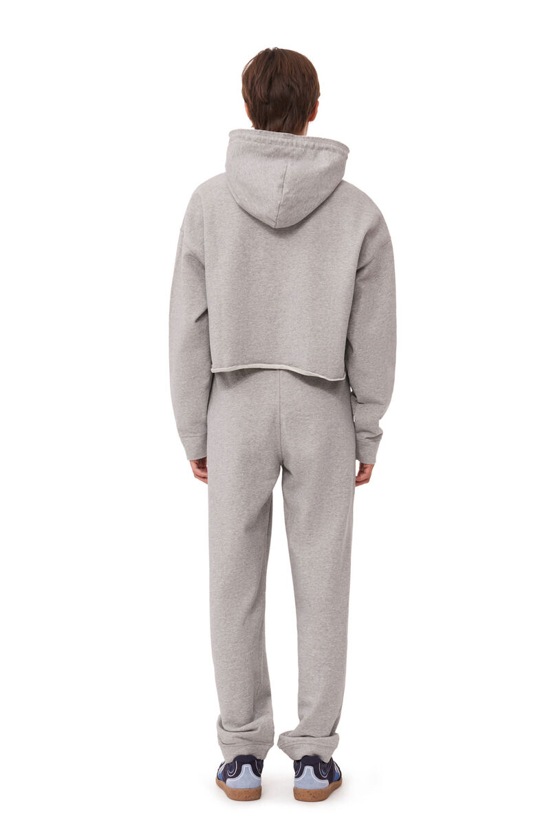 Grey Oversized Isoli Cropped Hoodie, Cotton, in colour Paloma Melange - 2 - GANNI