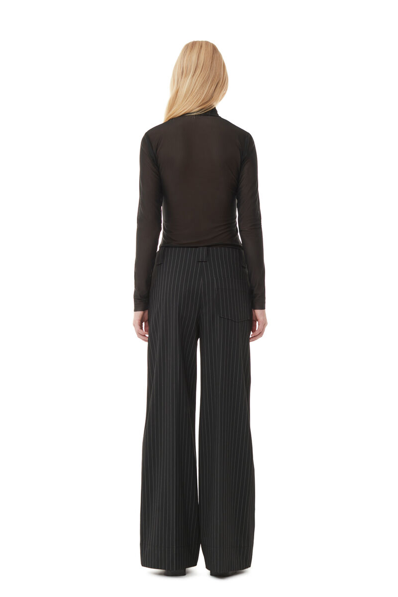 Striped High-waisted Wide Trousers, Elastane, in colour Black - 3 - GANNI