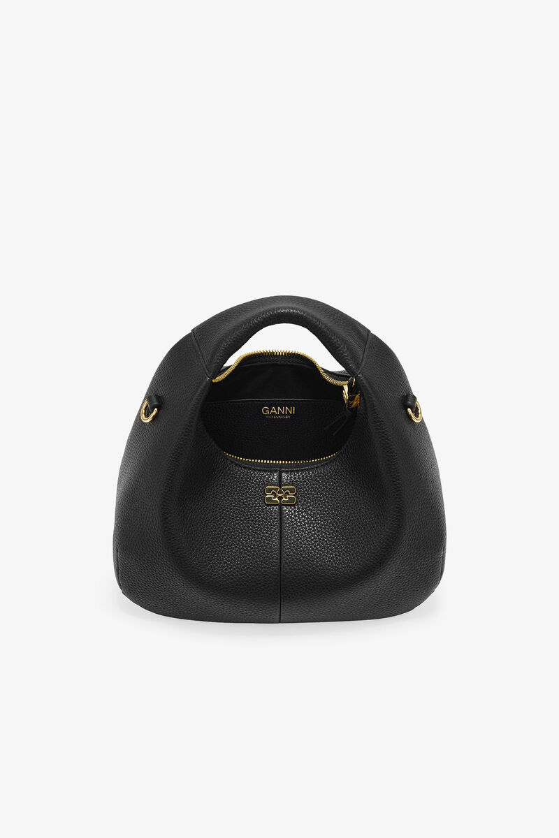 Black Mini Hobo Bag, Polyurethane, in colour Black - 9 - GANNI