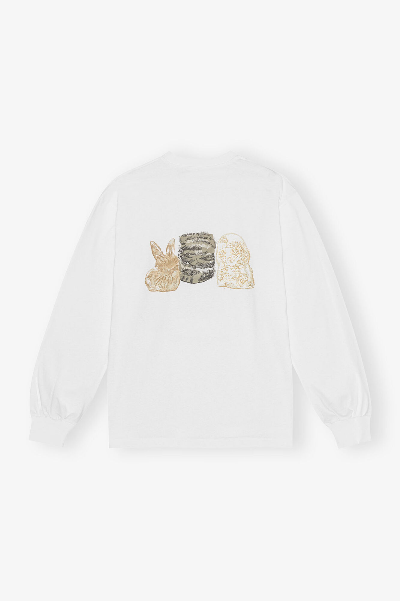 GANNIホワイト 動物柄 プリント 長袖 Tシャツ White Animal Print Long-sleeve T-shirt | GANNI FI
