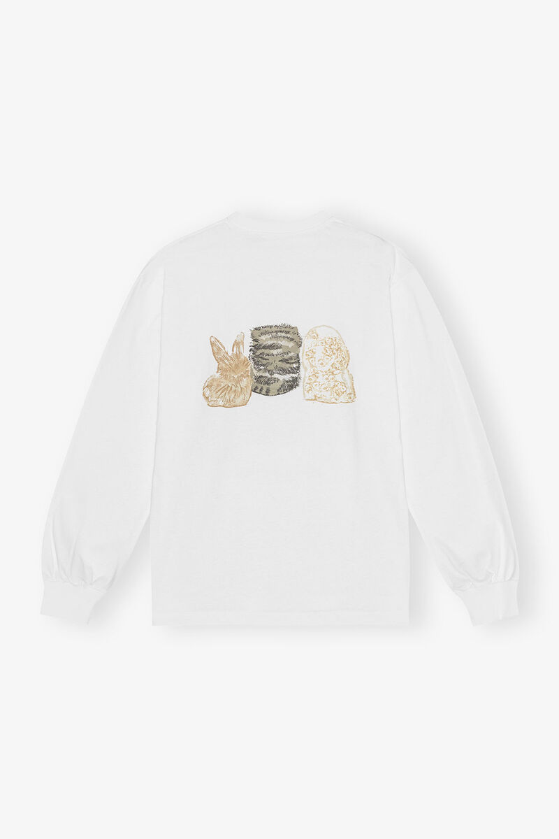 White Animal Print Long-sleeve T-shirt, Organic Cotton, in colour Bright White - 2 - GANNI