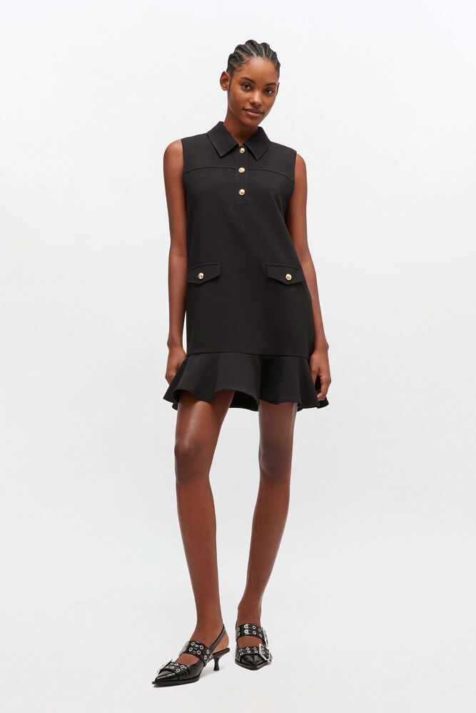 Black Twill Suiting Mini Dress, Black