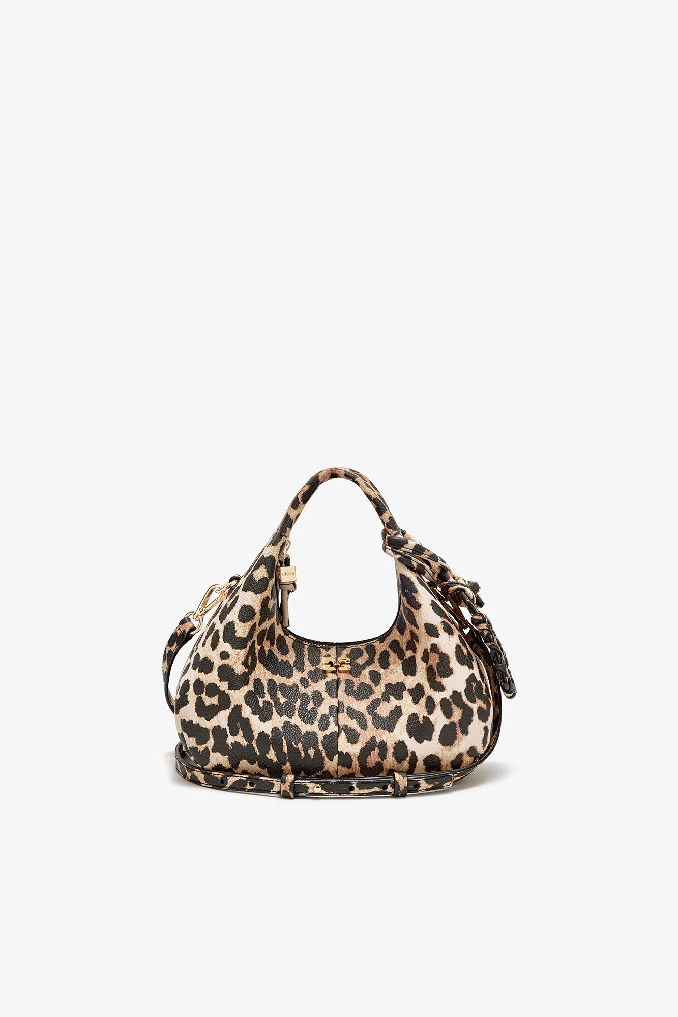 Mini Hobo taske i leopardprint med grynet tekstur, Recycled Polyester, in colour Almond Milk - 1 - GANNI