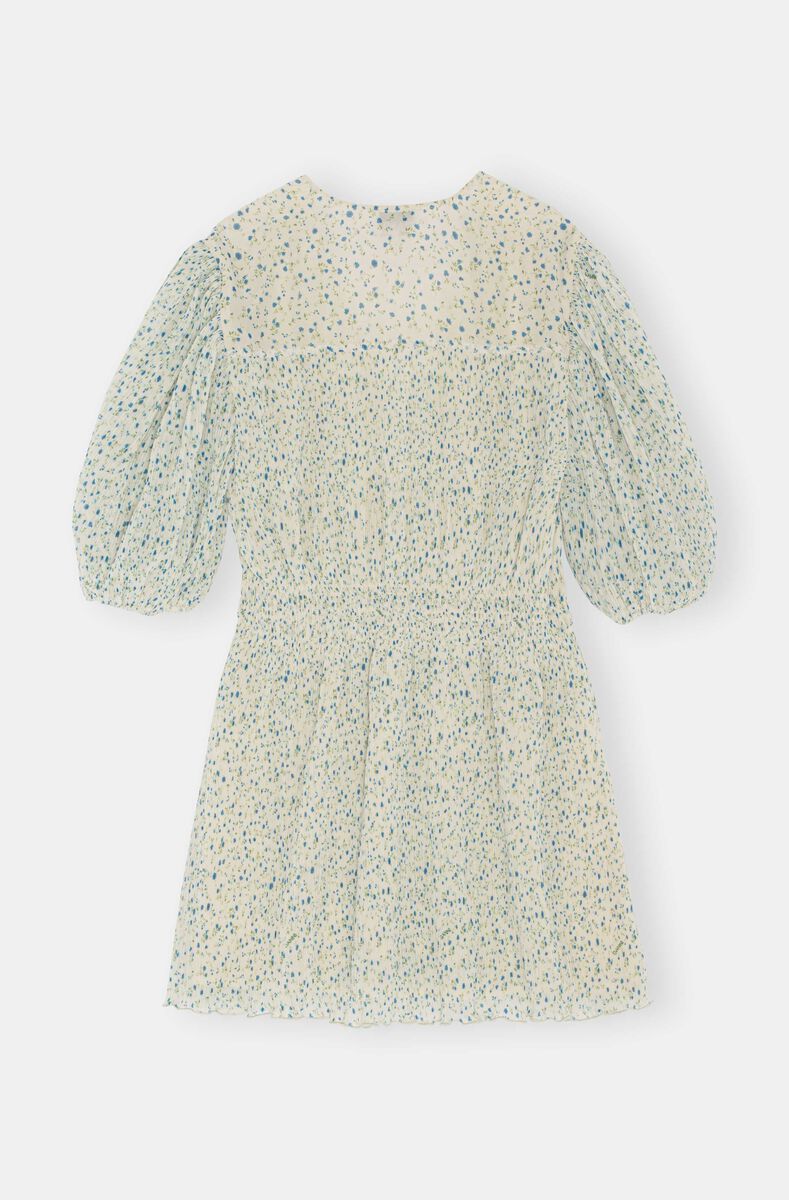 Pleated Georgette Pleated Georgette V-neck Smock Mini Dress, Polyester, in colour Rutabaga - 2 - GANNI