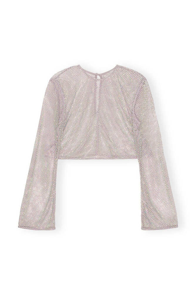 Embellished Mesh Blouse, Silver