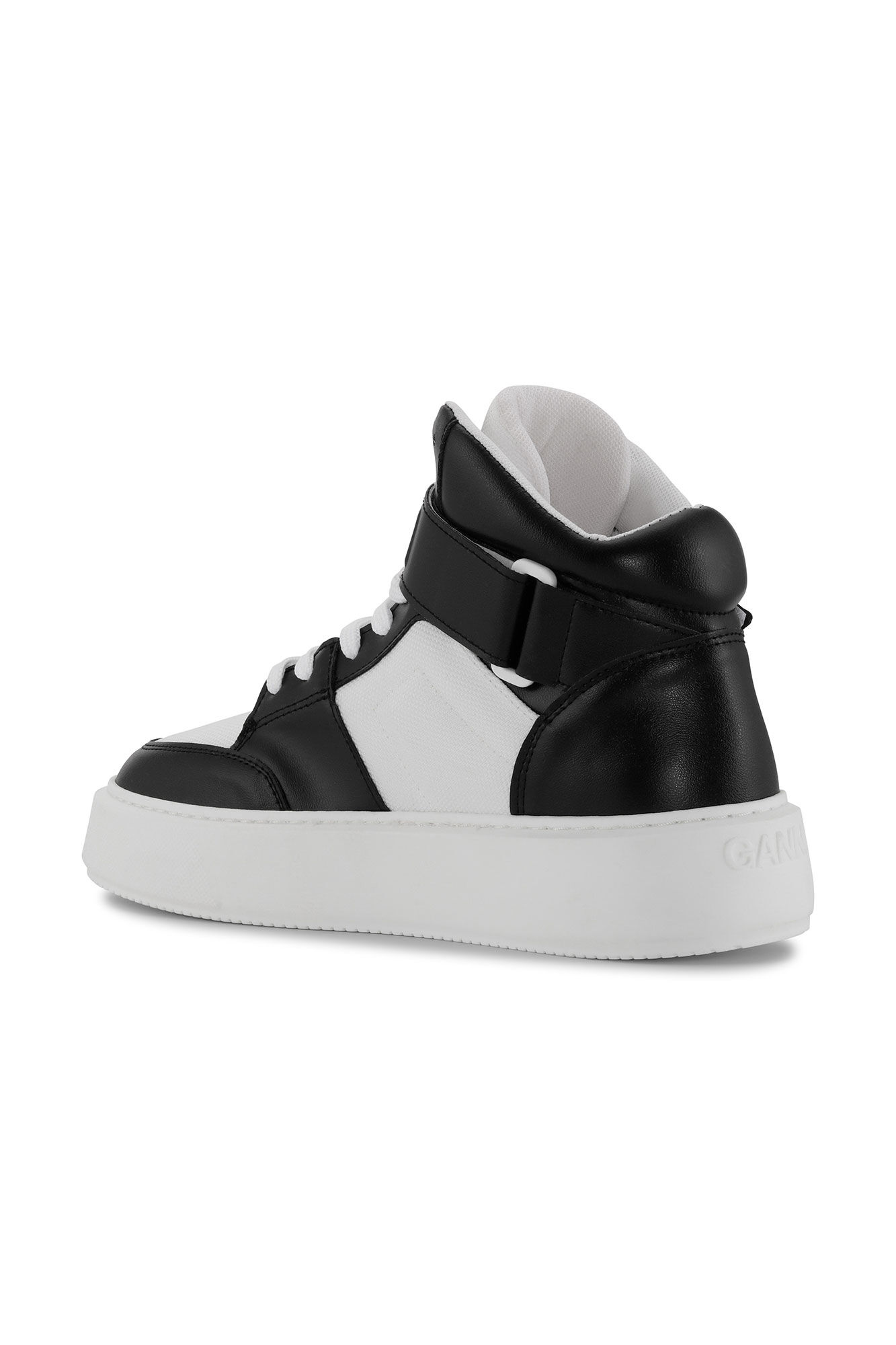 Black/White Sporty Mix High Top Sneakers, Recycled Polyester, in colour Black/White Vintage - 2 - GANNI