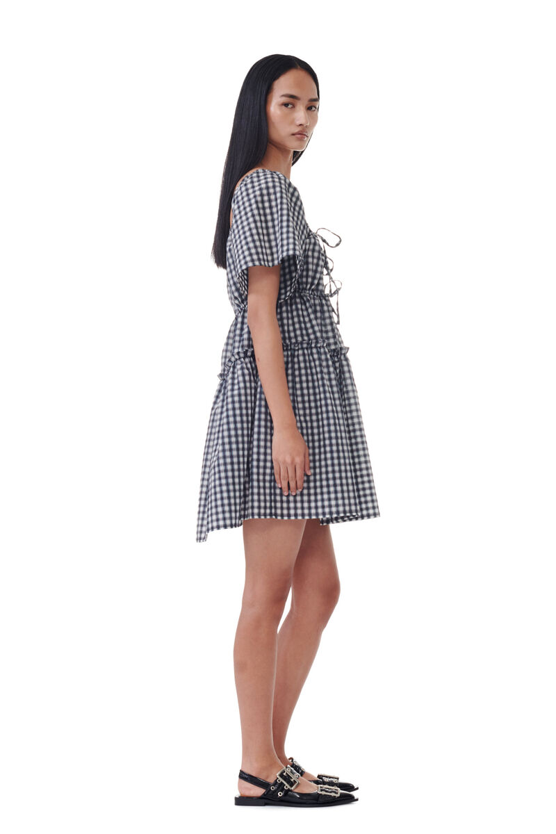 Seersucker Check Mini Layer Dress, Elastane, in colour Egret - 3 - GANNI