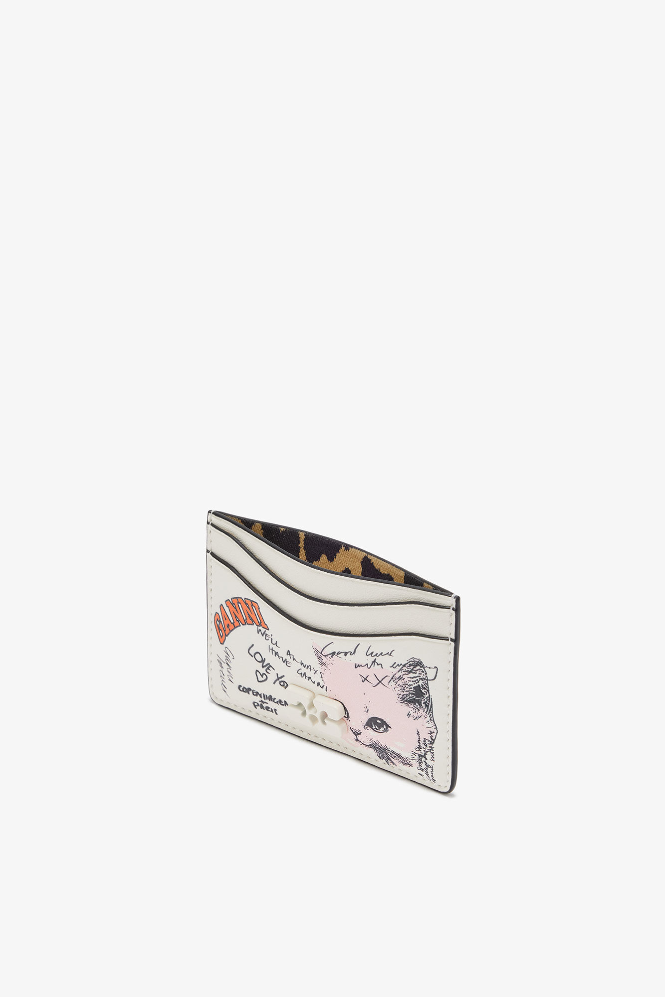 GANNI Bou-kortholder med kattungetrykk, Polyester, in colour Egret - 3 - GANNI