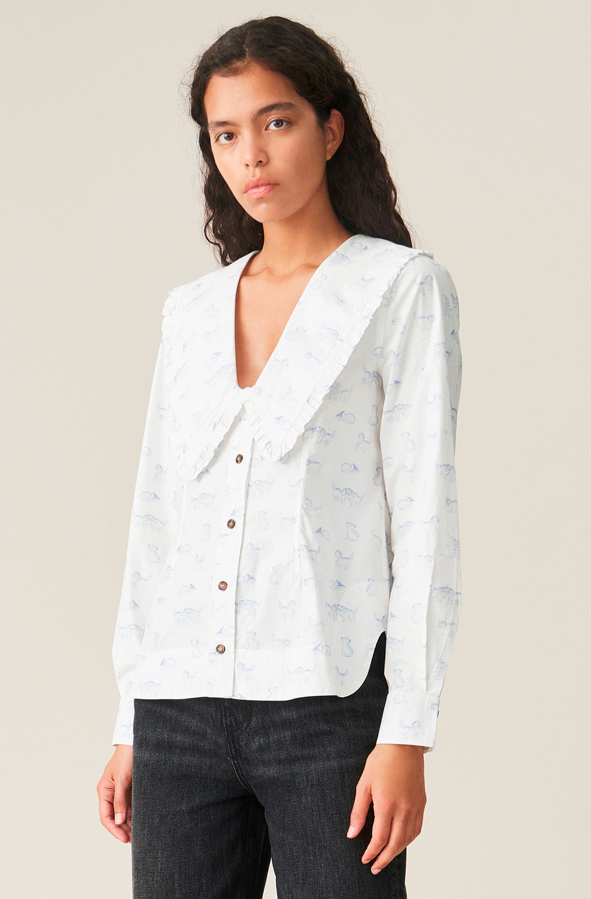 Ganni printed cotton poplin top clearance