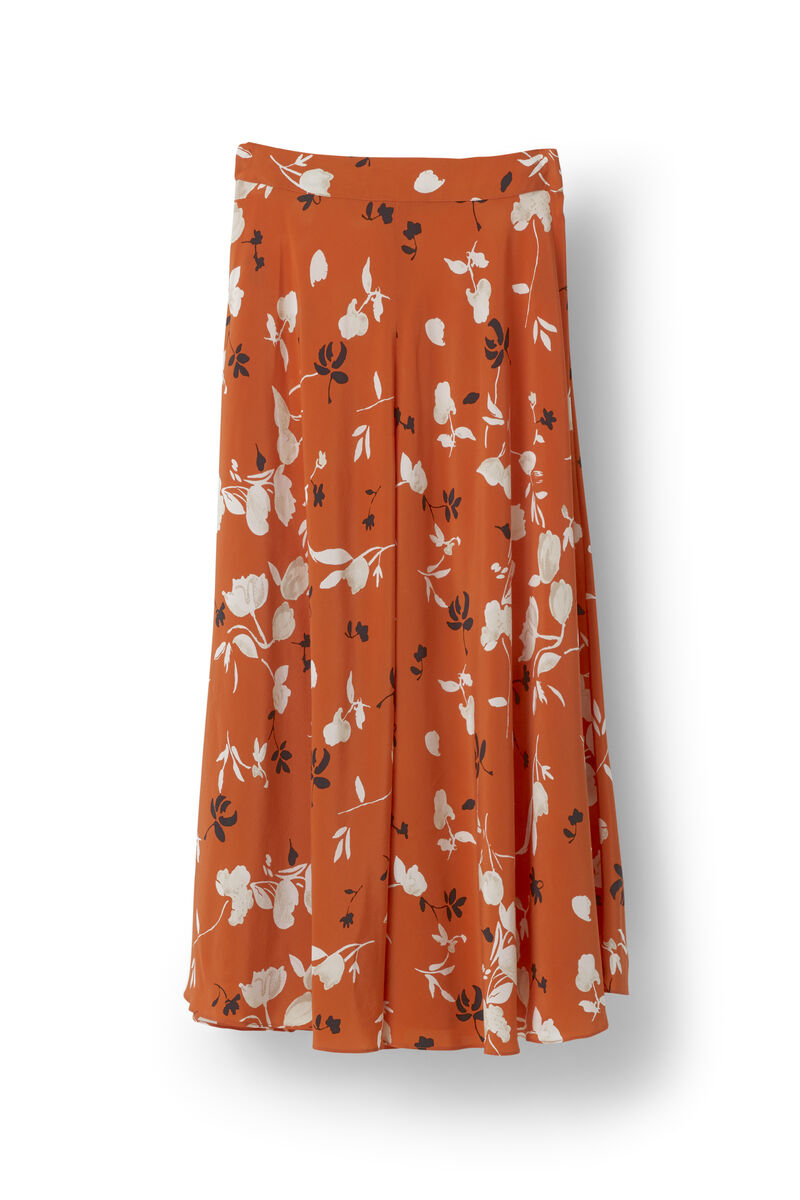 Sachi Silk Skirt, in colour Red Clay Flower - 1 - GANNI