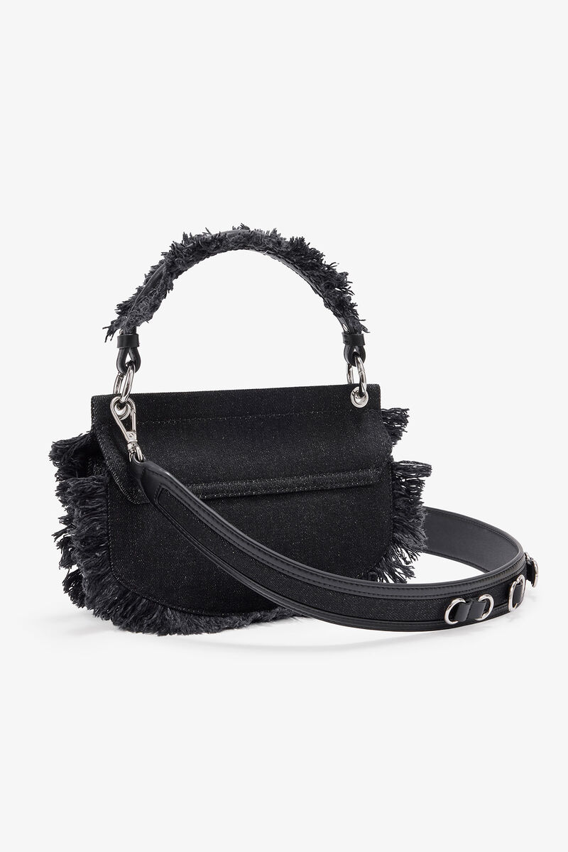 Sac Apo-G mini avec poignée supérieure en denim noir, Recycled Cotton, in colour Black - 2 - GANNI