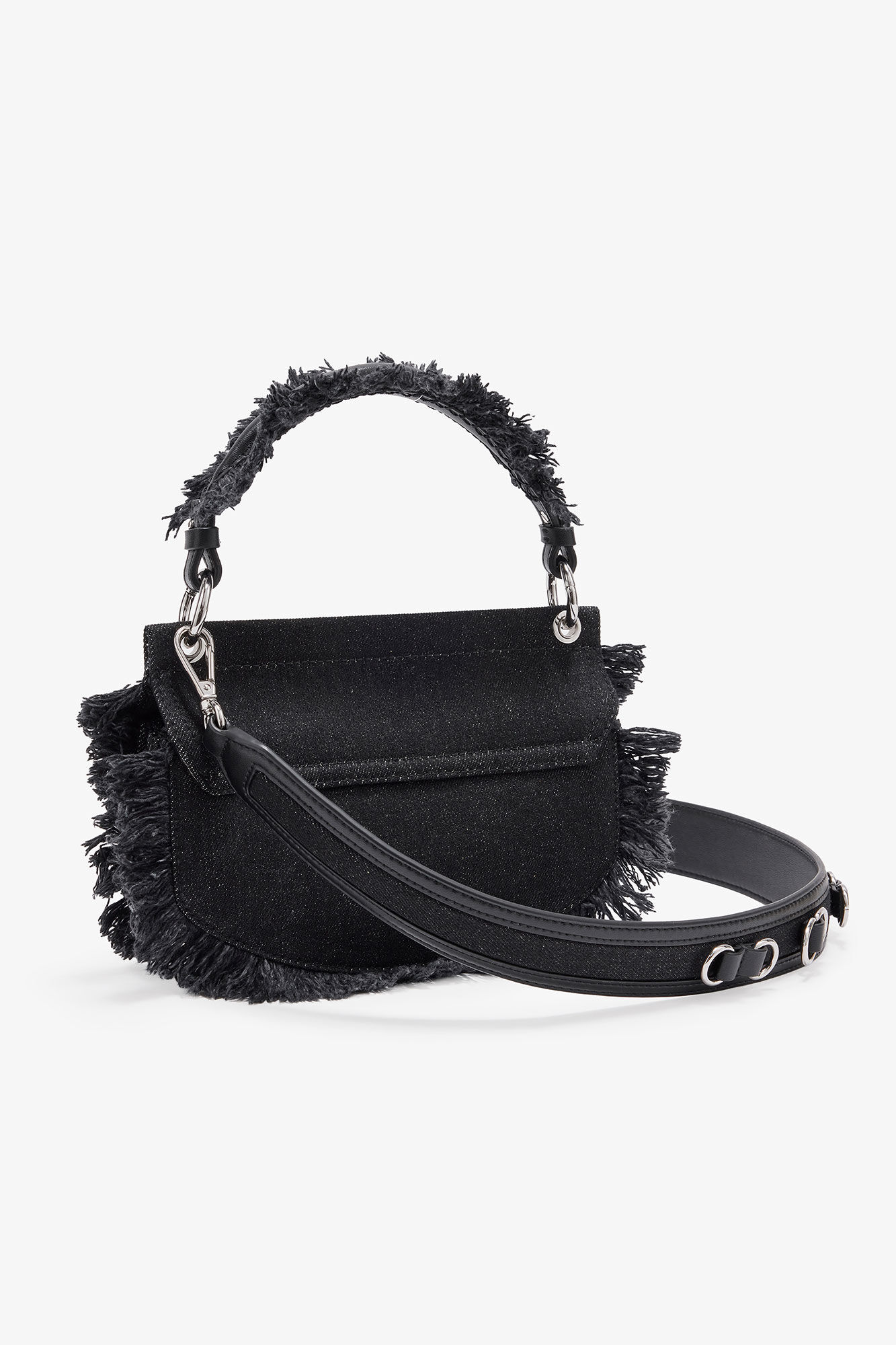 Black Denim Mini Top Handle Apo-G Bag, Recycled Cotton, in colour Black - 2 - GANNI