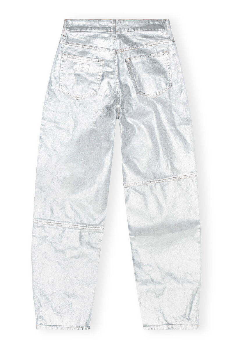 Silver Foil Stary Jeans, Cotton, in colour Bright White - 2 - GANNI