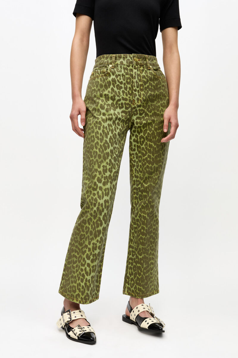 Green Leopard Betzy Jeans, Organic Cotton, in colour Celery - 2 - GANNI