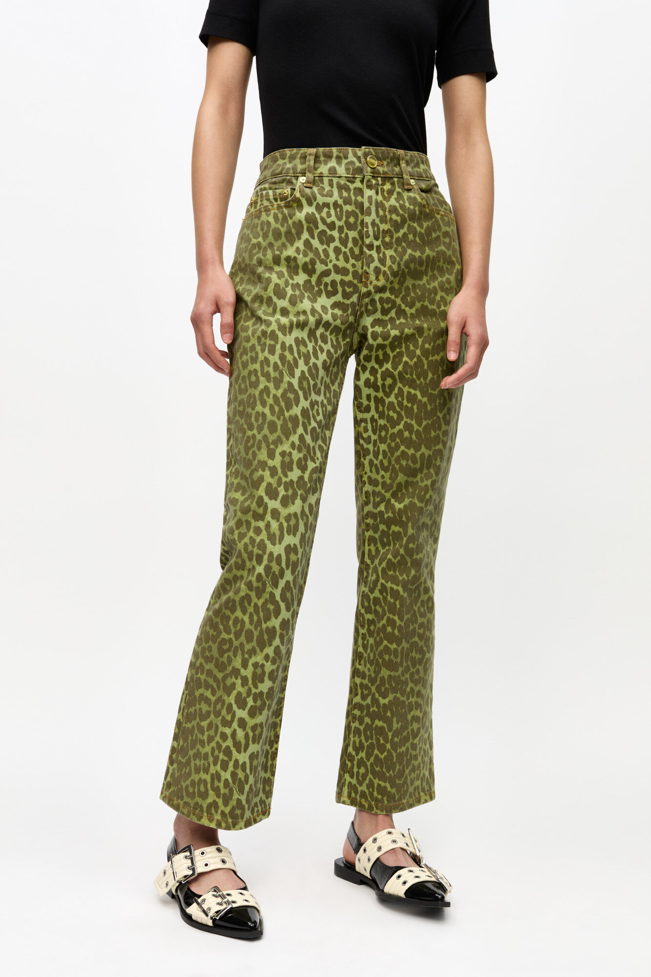Green Leopard Betzy Jeans, Organic Cotton, in colour Celery - 2 - GANNI
