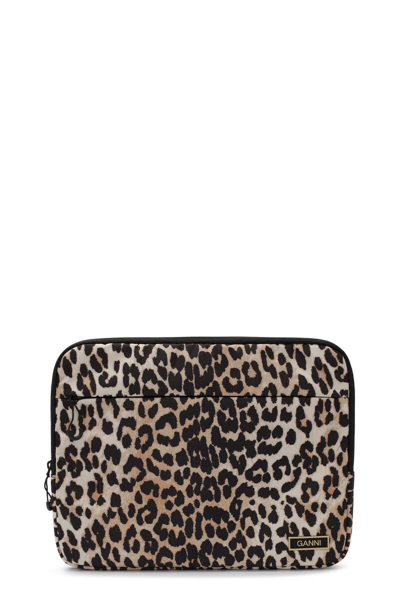 Laptop Sleeve 13", Recycled Polyester, in colour Leopard - 1 - GANNI