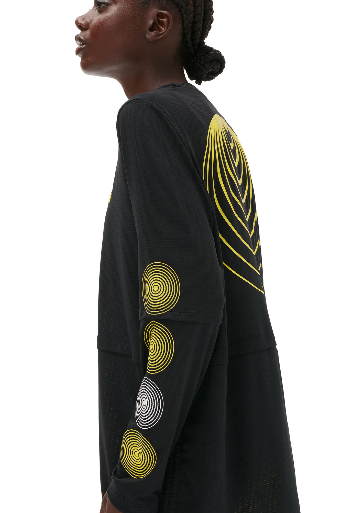 Active Mesh Layered Long Sleeve T-shirt, Elastane, in colour Black - 3 - GANNI