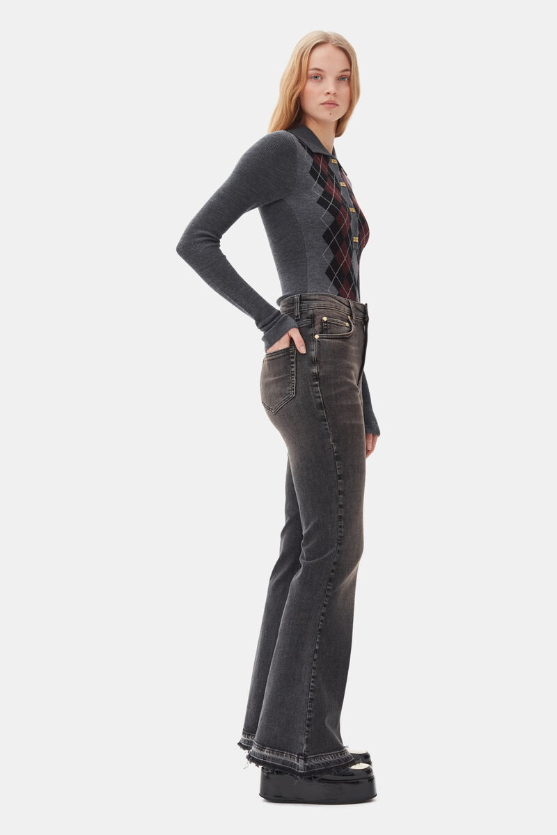 Grey Knitted Polo Shirt, Merino Wool, in colour Frost Gray - 3 - GANNI