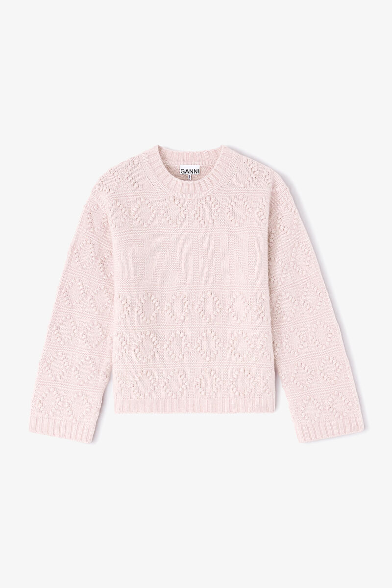 Sweater i bomuldsuld, Wool, in colour Chalk Pink - 1 - GANNI
