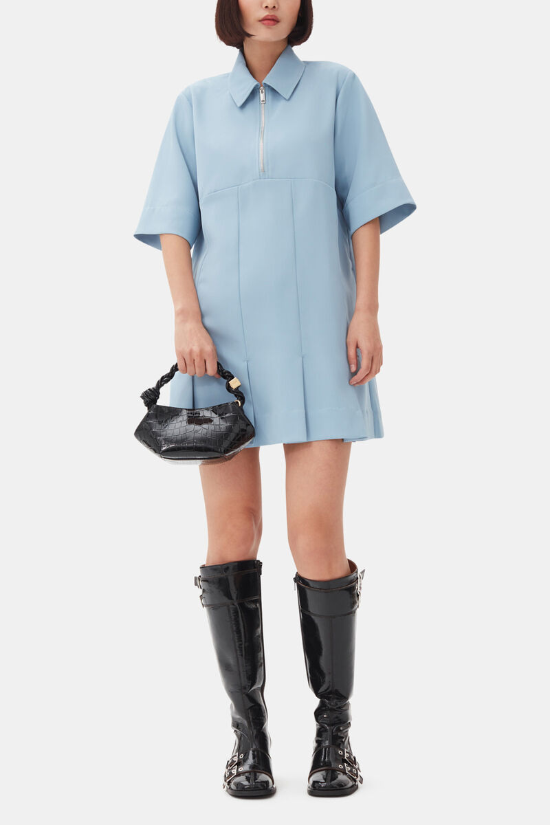 Light Blue Twill Suiting Mini Dress, Recycled Polyester, in colour Dusty Blue - 1 - GANNI