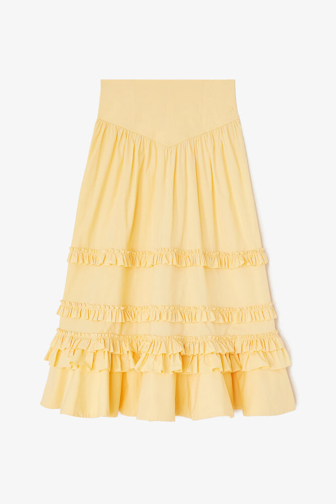 Skirt in Yellow Cotton, Italian Straw