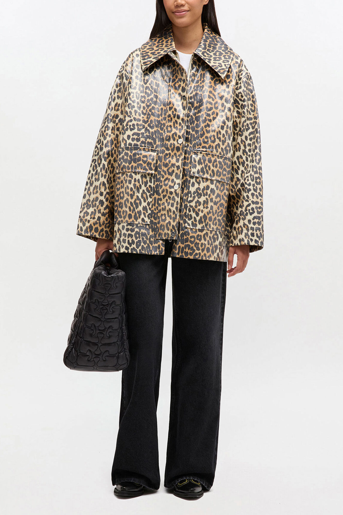 Leopard Laminated Cotton Jacket | GANNI US