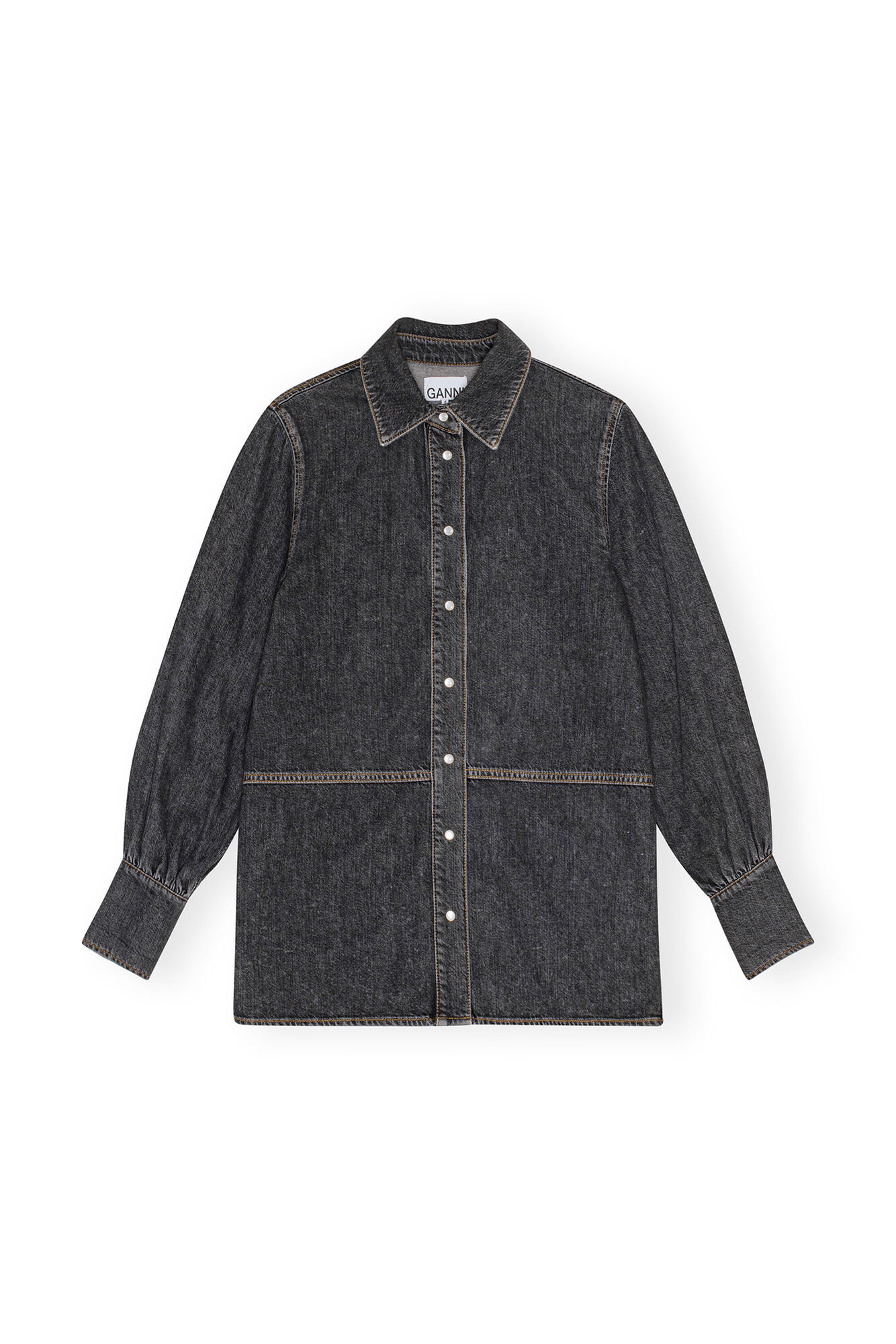 CIRCULOSE® Future Black Denim Shirt, Organic Cotton, in colour Washed Black/Black - 1 - GANNI