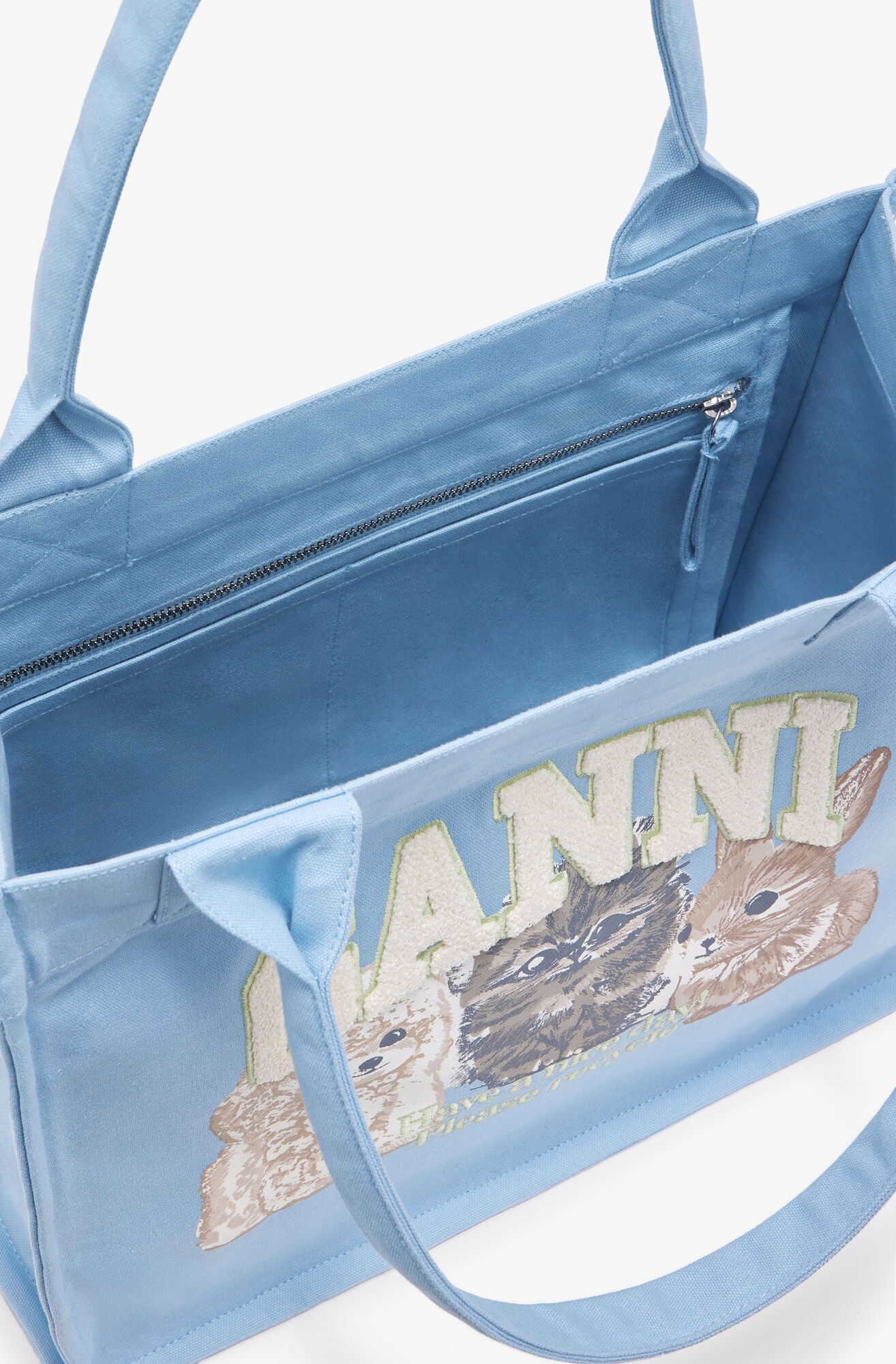 Blue Animal Large Tote, Recycled Cotton, in colour Soft Chambray - 3 - GANNI