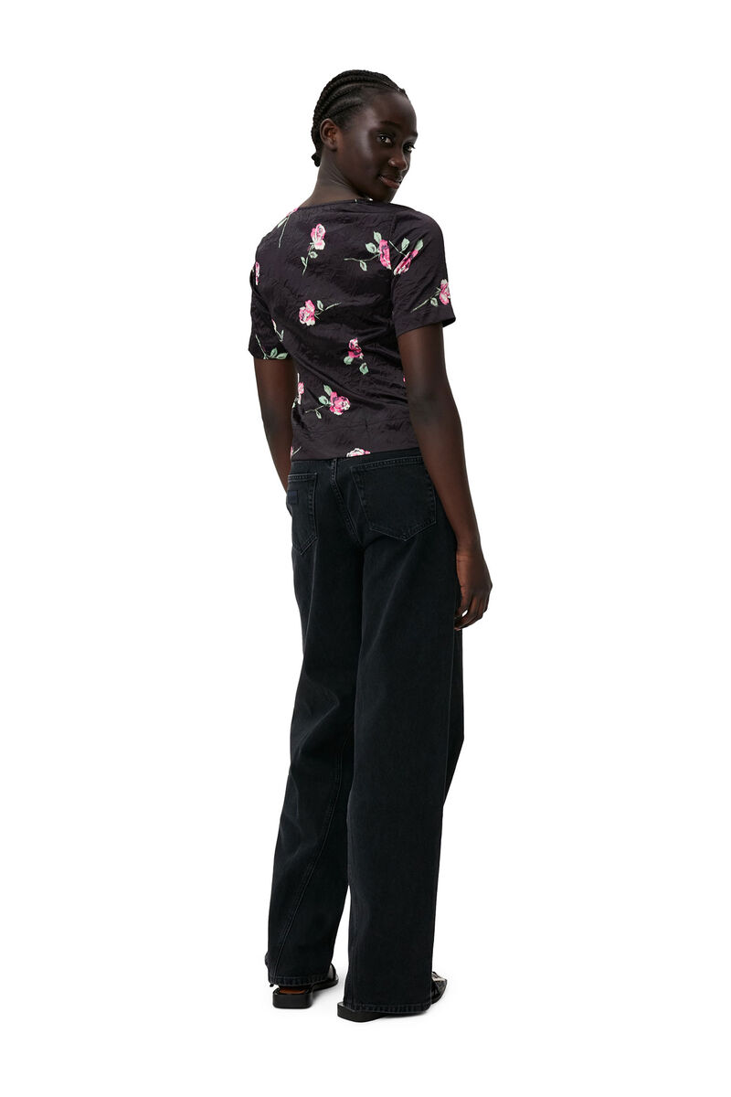 Crinkled Satin Blouse, Elastane, in colour Black - 2 - GANNI