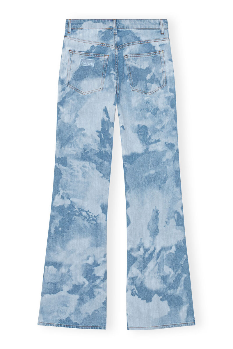 Blue Bleach Denim Flared Jeans, Cotton, in colour Light Blue Stone - 2 - GANNI