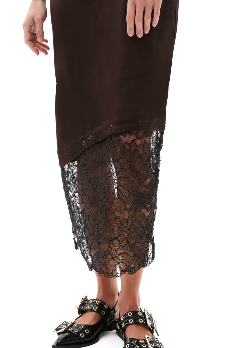 Lace Midi Dress, Elastane, in colour Mole - 4 - GANNI