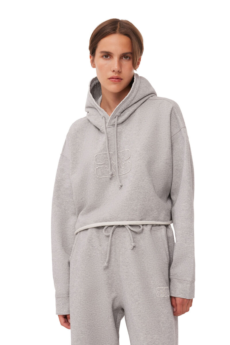 Grå beskuren överdimensionerad hoodie i isoli, Cotton, in colour Paloma Melange - 4 - GANNI