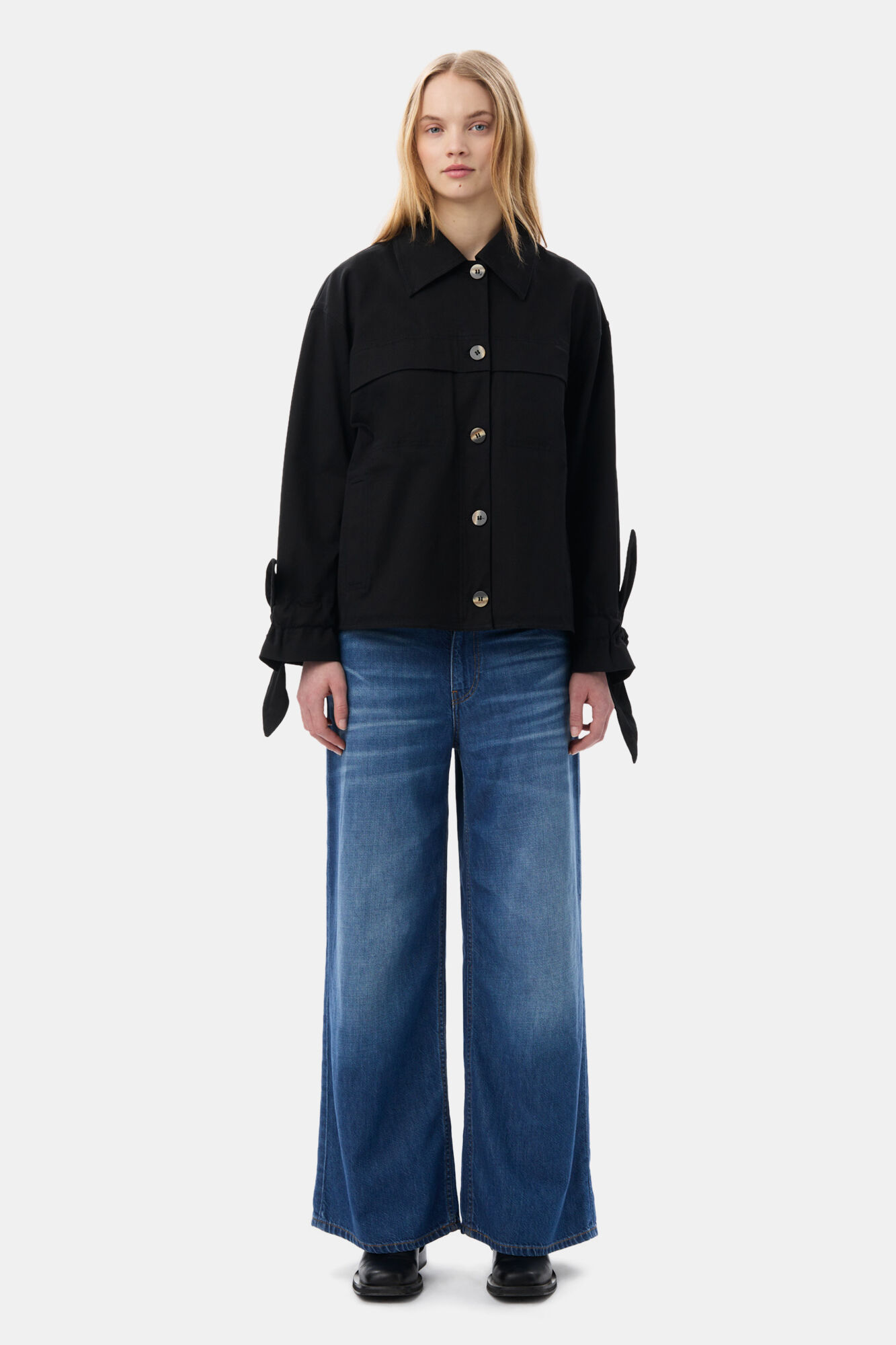 Black Herringbone Canvas jacka, Elastane, in colour Black - 2 - GANNI