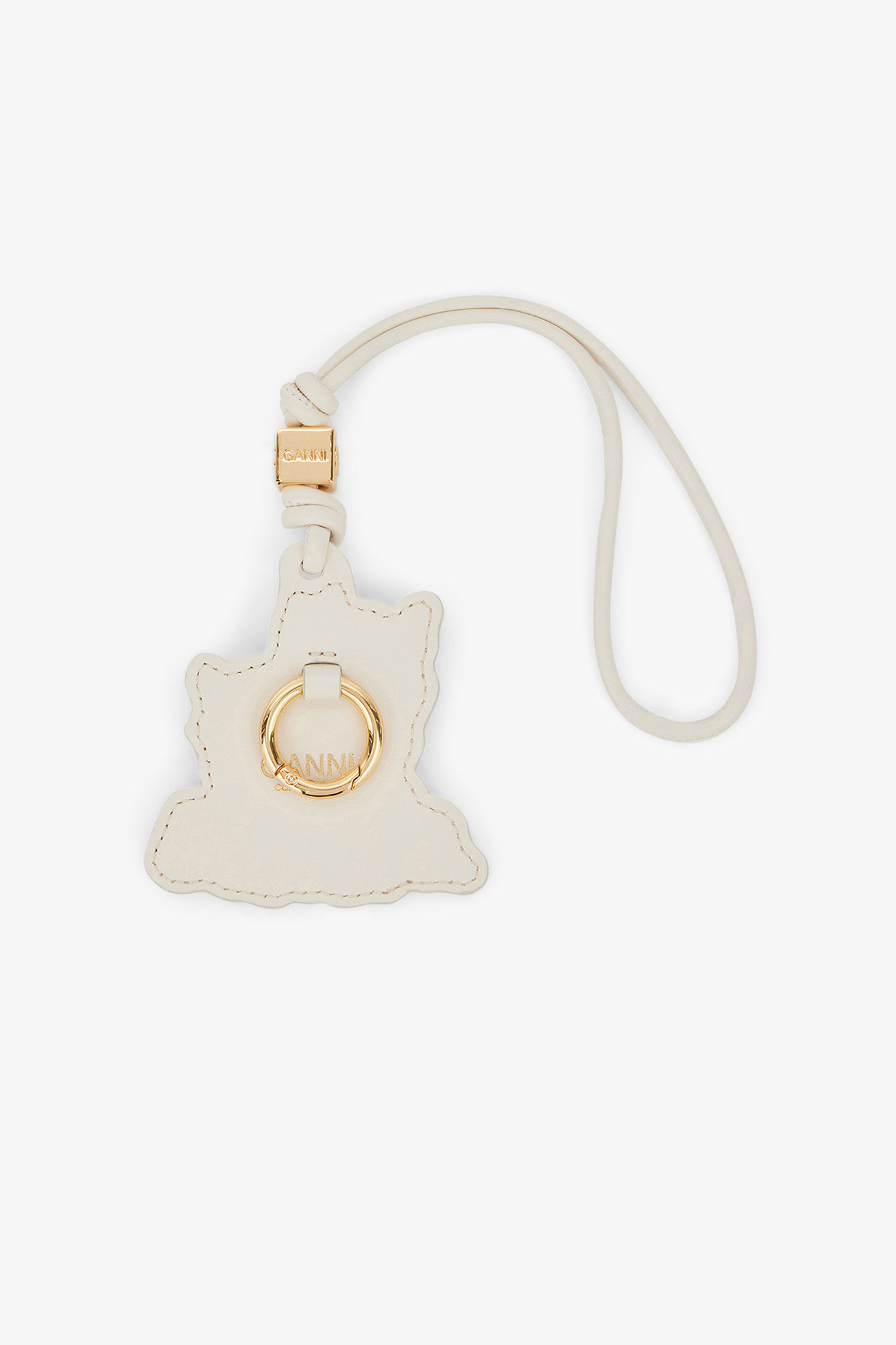 Pony Keychain, Recycled Leather, in colour Egret - 2 - GANNI