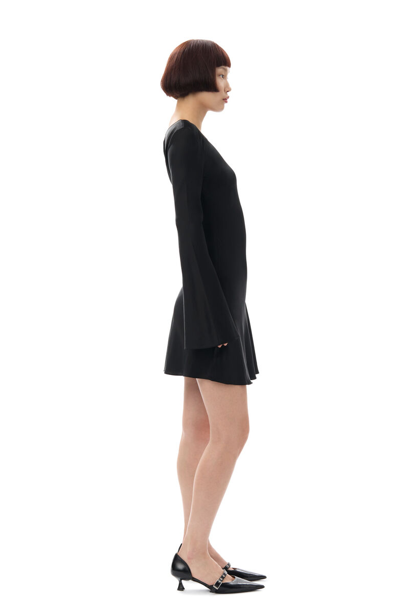 Black Solid Satin Mini-kjole, in colour Black - 3 - GANNI