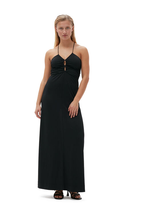 가니 원피스 GANNI Shiny Crepe Jersey Maxi Dress,Black