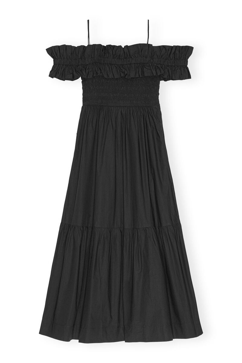 Black Cotton Poplin Long Smock Kleid, Cotton, in colour Black - 1 - GANNI