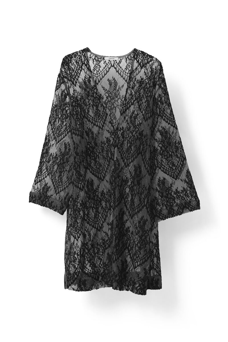 Larkin Lace Kimono, in colour Total Eclipse/Black - 1 - GANNI