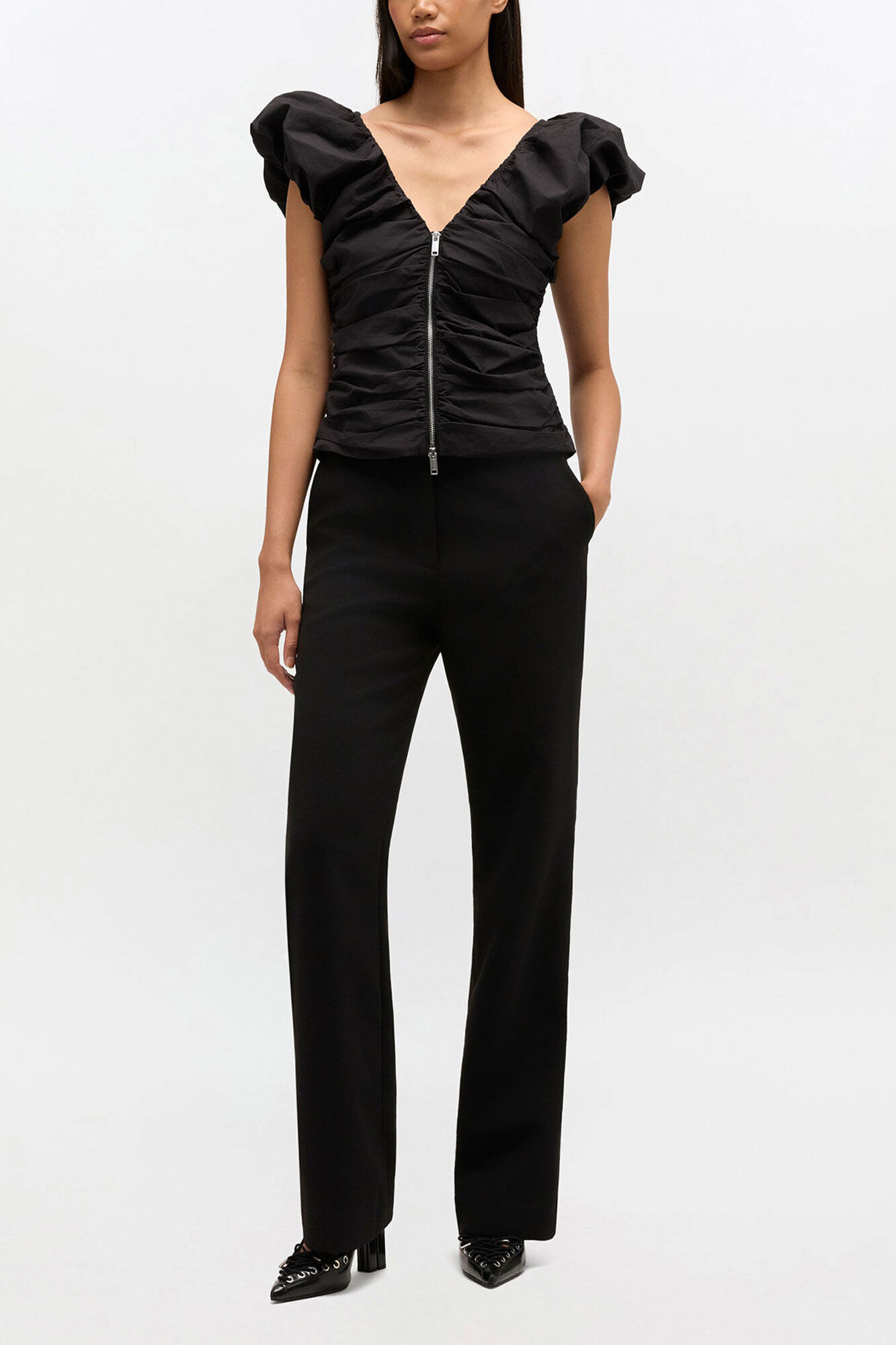 Black Ruched Top | GANNI US