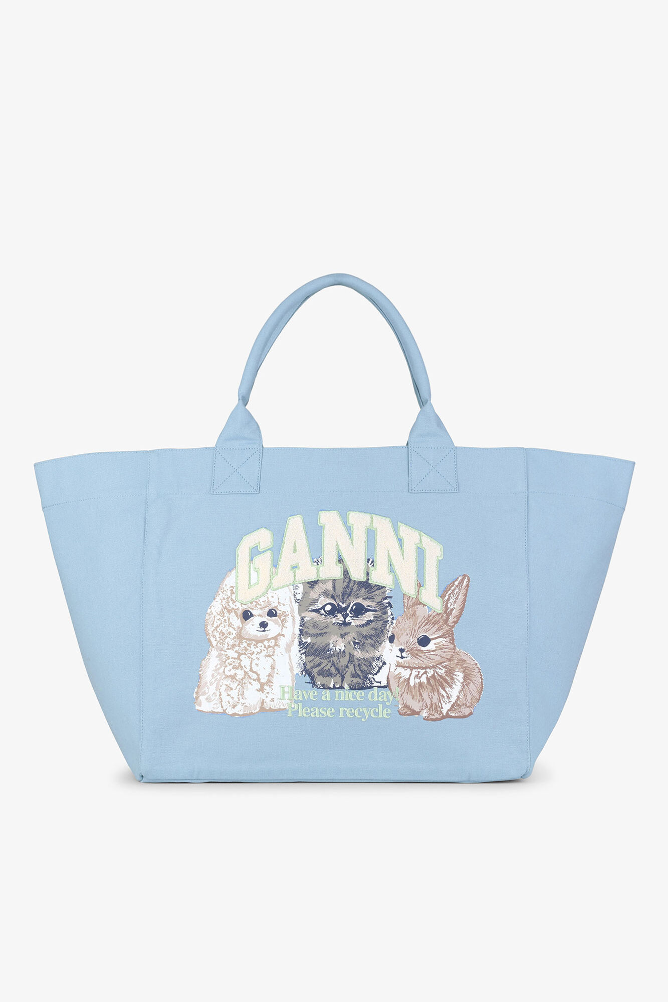 Blue XXL Animal Print Tote, Recycled Cotton, in colour Soft Chambray - 1 - GANNI