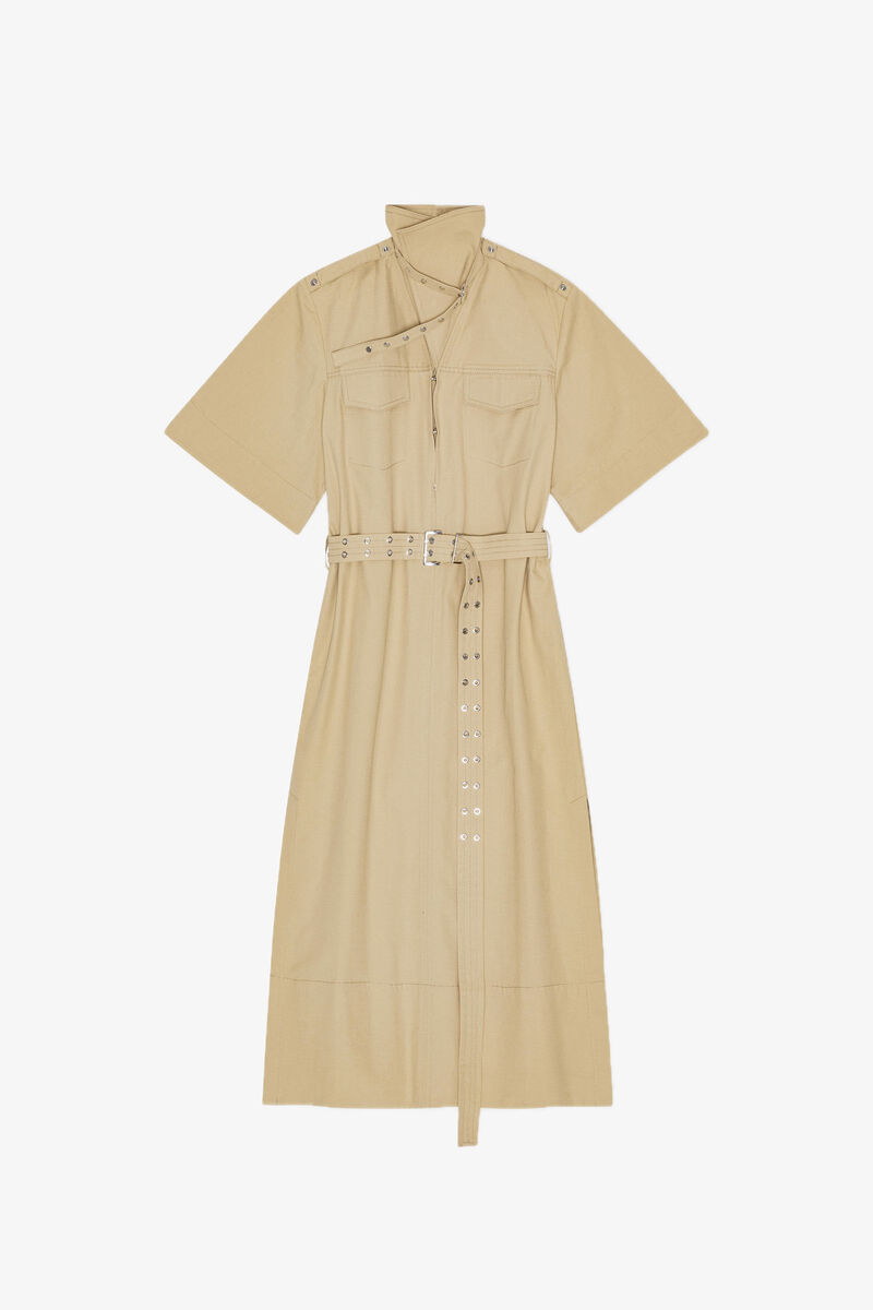 Robe en coton stretch beige, Organic Cotton, in colour Pale Khaki - 2 - GANNI