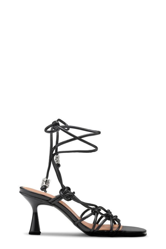 Black Knots High Heel Sandals, Black