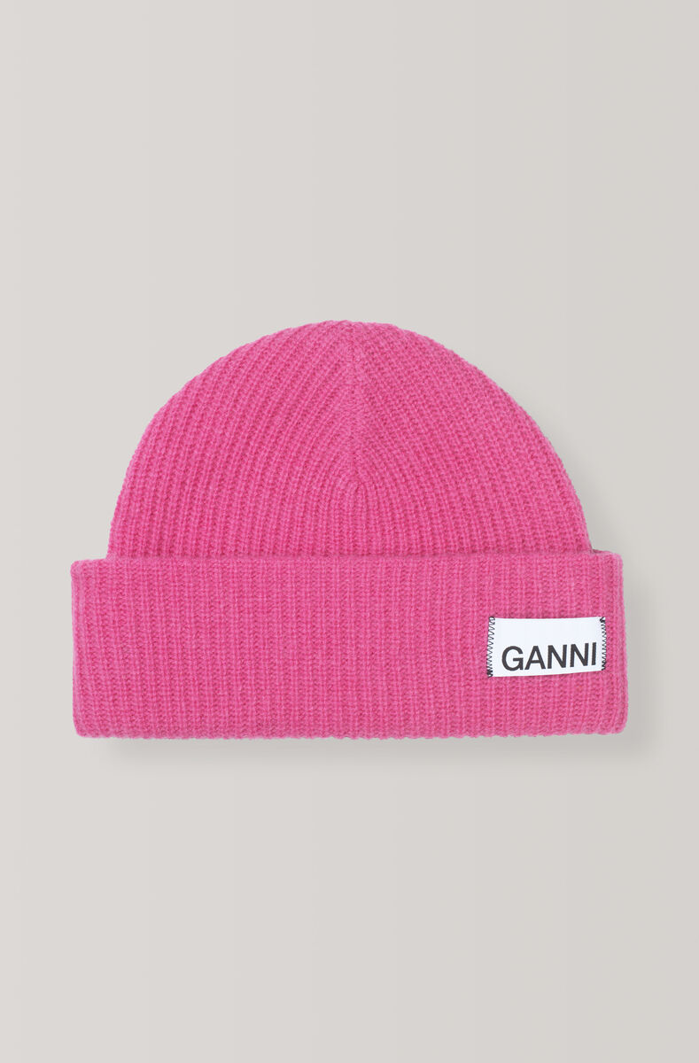 Knit Hat, Polyamide, in colour Hot Pink - 1 - GANNI