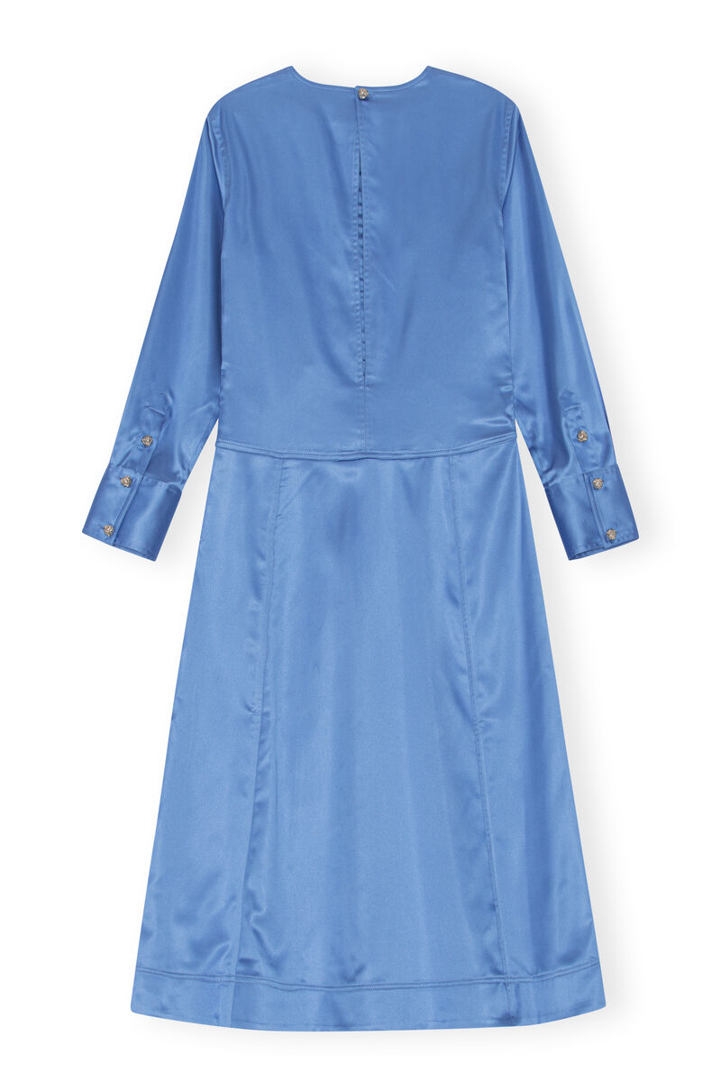 Satin Midi Dress, Polyester, in colour Granada Sky - 2 - GANNI
