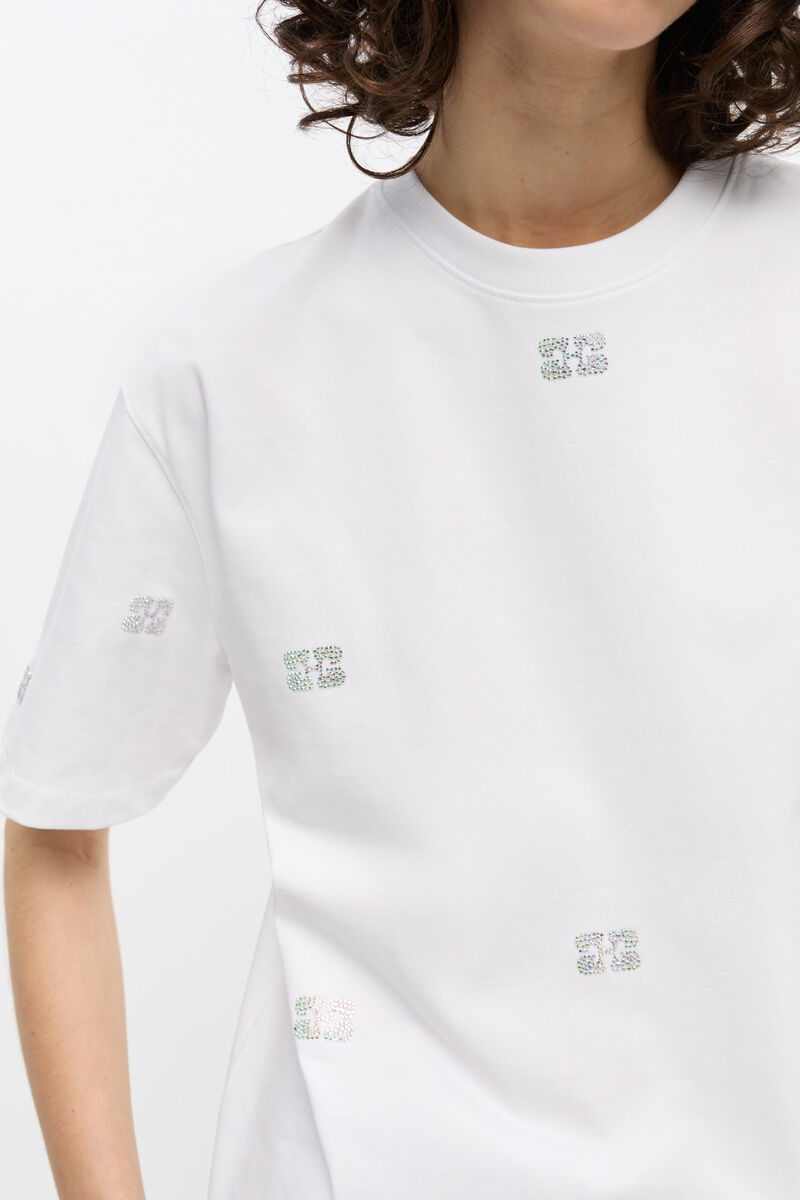 White Heavy Cotton Rhinestone T-shirt, Organic Cotton, in colour Bright White - 4 - GANNI